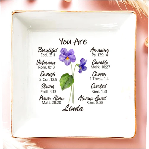 Pawfect House A Friend Is Like A Flower Personalized Jewelry Dish With Name Birth Month Flower Ring Holder Dish Birthday Gifts For Women Sisters Besties Friendship Gifts Thank You Gifts For Coworkers