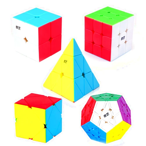 Roxenda Speed Cube Set, [5 Pack] Magic Cube Bundle of 2x2 3x3 Skew Megaminx Cube and Pyramid Cube Smoothly Stickerless Speed Cubes Collection for Kids Teens & Adults