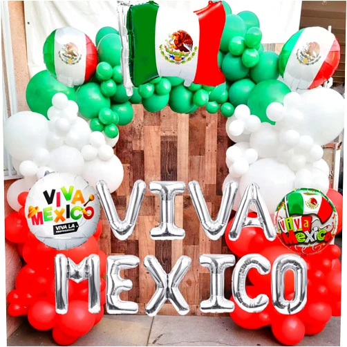 AYDILOUP Mexico Independence Day Party Decorations Kit 128 Pcs Mexico Balloons Garland Arch with Viva Mexico Balloons Mexican Flag Balloons for Dia De La Independencia Theme Birthday Party Supplies