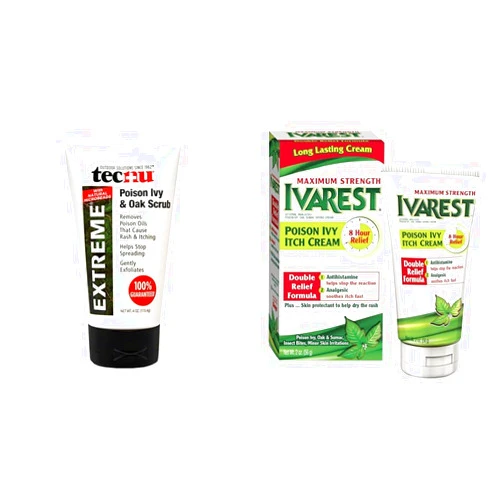 Tecnu Extreme 4oz Poison Ivy Scrub & Ivarest 2oz Anti-Itch Cream Bundle for Poisonous Plant Relief