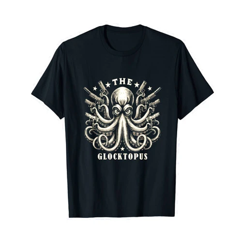 CharlIan Minds - Funny Octopus Gun Lover Humor Gun Lover Vintage Squid Octopus Meme Funny Graphic Art T-Shirt