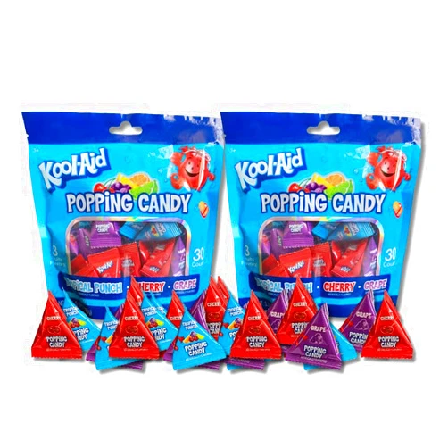LYZA'S SWEETS & TREATS Kool-Aid Popping Candies - Fizzy Fruit Candy - Cherry, Grape, & Tropical Punch Flavors - Pack of 2, 30 Count Bags by Lyza's Sweets & Treats