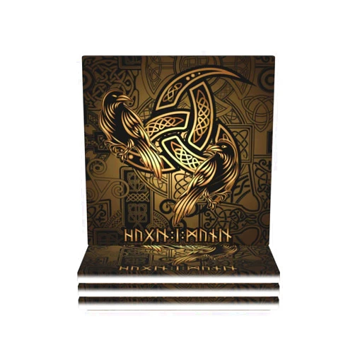 Xench Square Ceramic Coasters Sets of 4, Vikings Norse Mythology with Odin Ravens Celtic Knot Drink Coasters for Tabletop Protection for Coffee Home Decor