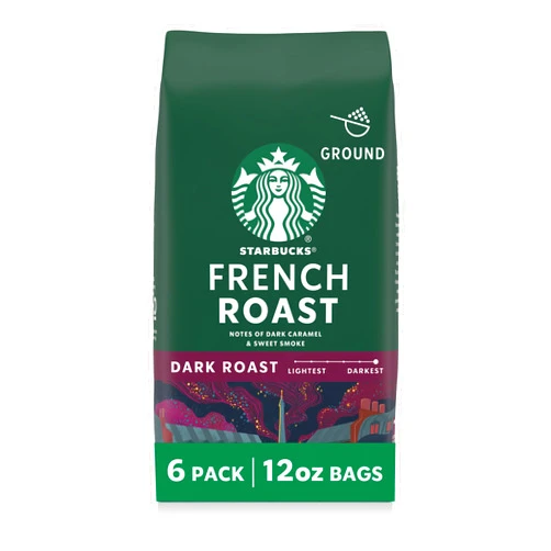 Starbucks Ground Coffee, Dark Roast Hot or Iced Coffee, French Roast, Six 12 oz Bags​