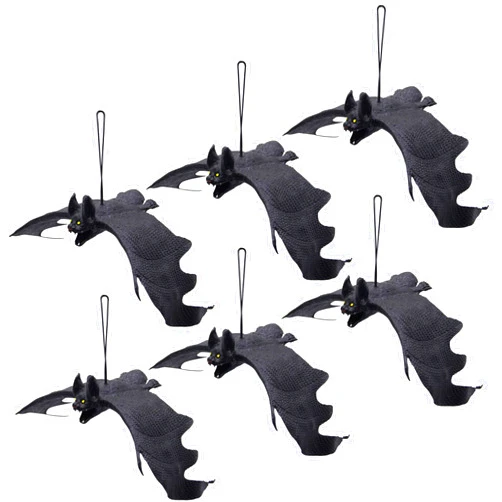 ATDAWN Halloween Hanging Bats, Rubber Bats, Realistic Looking Spooky Bats, Flying Bats Halloween Decoration, 6 Pack