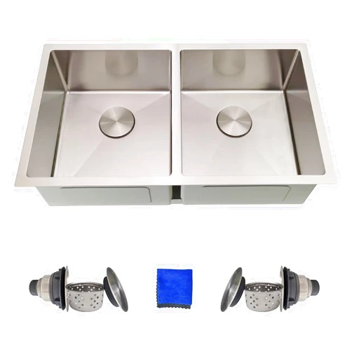 Delironexu 32 Inch Double Bowl Kitchen Sinks Undermount – Delironexu 16 Gauge Stainless Steel Kitchen Sink Double Bowl, 32x18 Undermount Kitchen Sink with Brushed Finish, 50/50 Double Sink