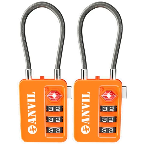 ANVIL TSA Locks for Luggage with Search Alert: Durable Cable Combination Locks, TSA Approved - Secure Travel Locks for Suitcases, Backpacks & Gun Cases (2, Orange)