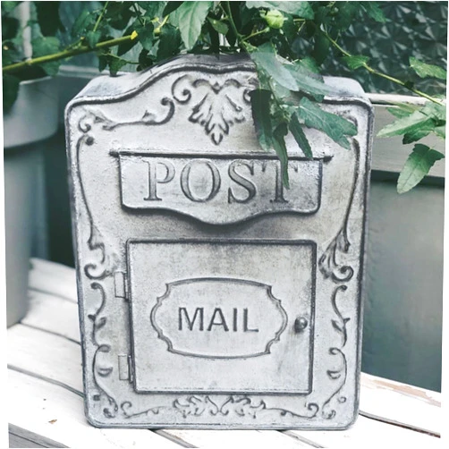 BIG FORTUNE Vintage Mailbox Mailbox Wall Mount Vintage Mailbox Mail Boxes/Wall Mount Outside Antique Style Nostalgic Charm Home Decor Metal Mailbox Garden Outdoor Decoration Crafts Grey