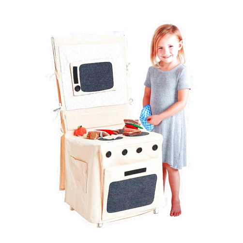 POPOHVER Stove Set Deluxe Playset -13 Pieces Pretend Play Fabric Kitchen Stove Set - Includes Breakfast & Lunch Plush Food & Accessories - Perfect for Imaginative Role Play for Girls & Boys Ages 3+