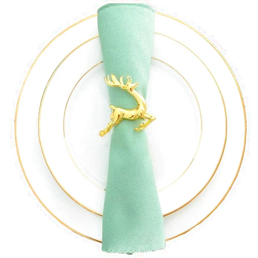 Colording Napkin Rings Set of 12,Napkin Holder for Wedding Christmas Party Dinner Table Decor(Gold Deer 12pcs)