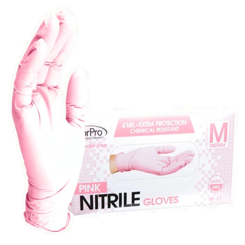 ForPro Professional Collection Disposable Nitrile Gloves, Chemical Resistant, Powder-Free, Latex-Free, Non-Sterile, Food Safe, 4 Mil, Pink, Medium, 100-Count
