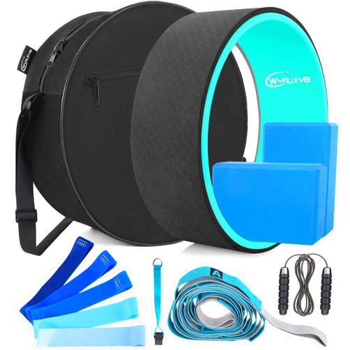 WYRJXYB Yoga Wheel Set (11-in-1),Yoga Wheel Back Wheel for Back Pain, Yoga Blocks 2 Pack with Strap, Resistance Bands,Yoga Wheel Bag, Jump Rope, Perfect Yoga Accessory for Stretching and Improving Backbends