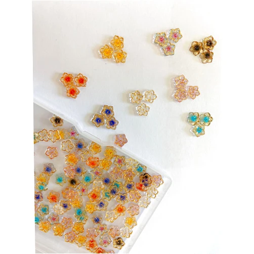 QZRUO 60 Pcs Flower Nail Charms 3D Flower Nail Decals with Gold Edges, Flatback Flower Bead Cabochons, Mixed Colorful Flower Charms - Spring Nail Art Supplies for Women, Girls, Manicure Decorations