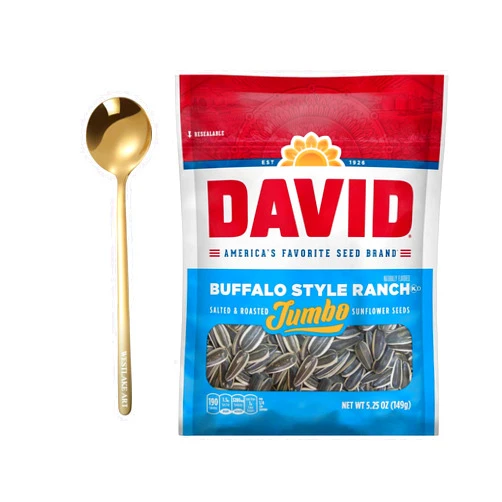 Westlake art David Jumbo Sunflower Seeds, Buffalo Style Ranch Sunflower Seeds, 5.25 Oz | Bundled With Golden Ss Spoon - Roasted & Salted, Bold Flavor, Resealable Snack Bag [Pack Of 1]