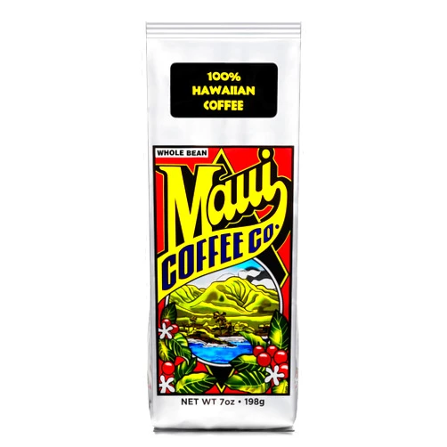 Maui Coffee Company 100% Hawaiian Coffee, Whole Bean (7 oz. Bag) - Dark Roast w Bold Clean Bright Full-Bodied Flavor - Grown & Small Batch Roasted in Hawaii