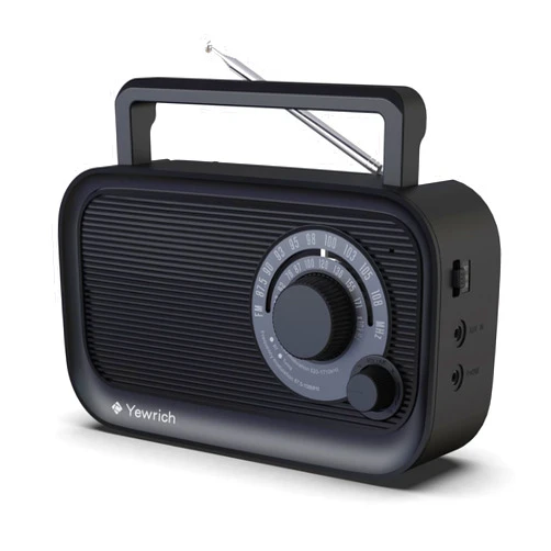 Yewrich AM FM Radio with Best Reception, Bluetooth Speaker Portable Radio, DSP Plug in Wall Radio Battery Operated or AC Power with Headphone Jack, Large Tuning Knob for Home Kitchen Outdoor, Black