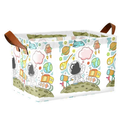 Zathe Cuty Cartoon Astronaut Collapsible Baskets Decorative Large Closet Organizer Bins with Handles Foldable Closet Organizer for Shelves for Laundry Storage, Bedroom, Living Room 1 Pack