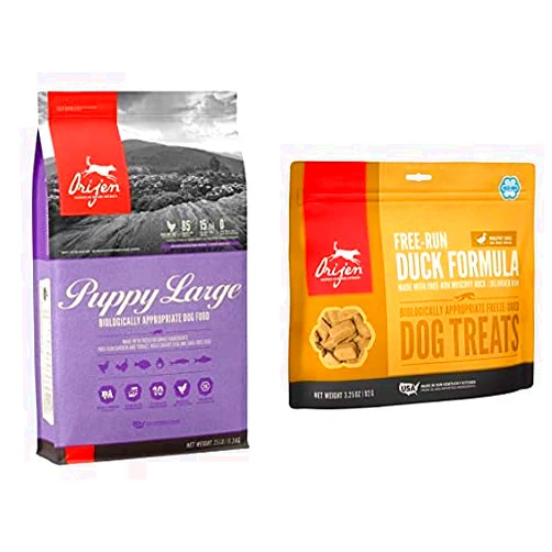 Orijen Puppy Dry Dog Food for Large Breeds, Grain Free, High Protein, Fresh & Raw Animal Ingredients, 25lb + Treats