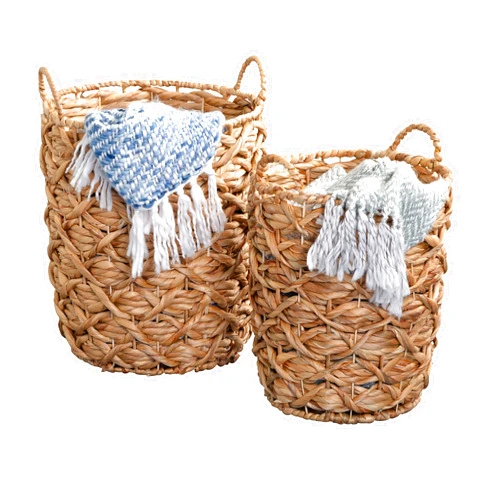 Honey-Can-Do Set of 2 Round Decorative Wicker Baskets with Handles for Storage, Natural STO-09848 Natural