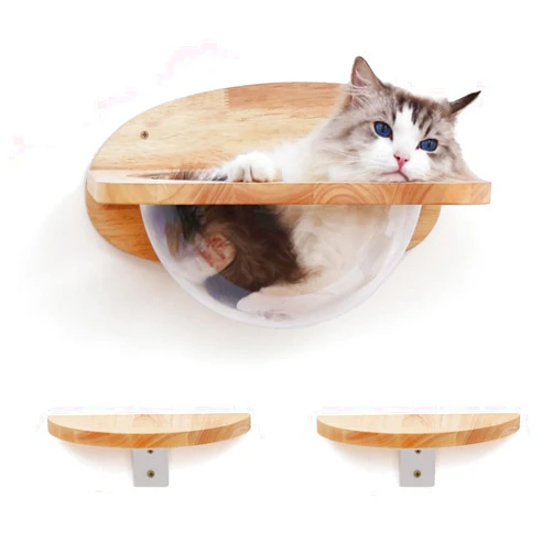 FUKUMARU Cat Wall Furniture Set, Transparent Capsule Cat Wall Shelves with 2 PCS Pedals - Premium Kitty Bed for Sleeping, Playing, Climbing, and Lounging - Easily Holds Up to 35 Lbs