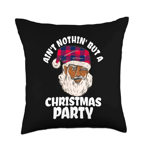 Black Afro Santa Melanin Black Santas Matter Xmas Funny Christmas Party Black African American Santa Red Plaid Throw Pillow, 18x18, Multicolor