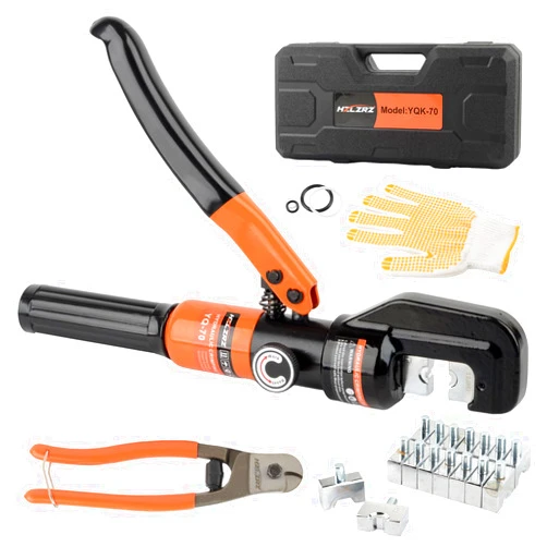 HZLZRZ Hydraulic Crimping Tool and Battery Cable Crimper Tool, Wire Rope Cutter, Wire Crimping Tool Range 12AWG-2/0AWG, 9 Pairs Of Dies For Electrical Terminal Cable Wire Tool Kit (YQK/70)