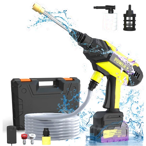 DECOKTOOL Cordless Pressure Washer, Portable Pressure Washer Battery Powered Max 950PSI, 1.2GPM with 1 * 21V 4.0Ah Rechargeable Battery, 20FT Drain Hose, Electric Power Washer for Car, Floor, Yellow
