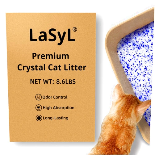 LaSyL Premium Crystal Cat Litter - 8.6 lb, Two Months Lasting - Superior Odor Control & Absorption, Non-Clumping, Low Tracking Silica Gel Safe for Pet, White & Blue (2 Bags of 4.3 lb)