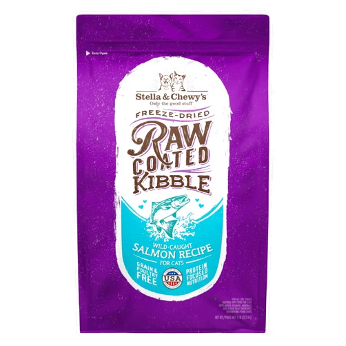 Stella & Chewy's Raw Coated Premium Kibble Cat Food – Grain Free, Protein Rich Meals – Wild Caught Salmon Recipe – 5 lb. Bag