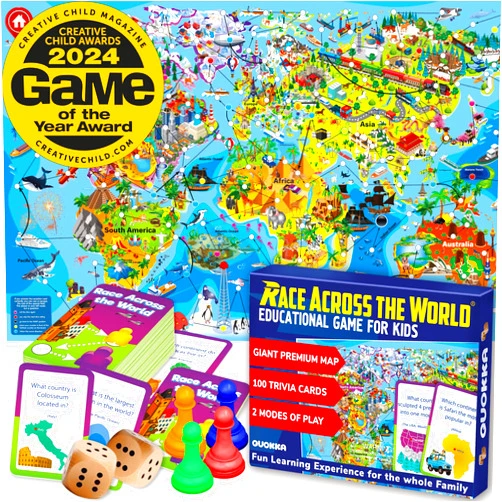 QUOKKA Board Game, 1 to 10 Players | Learning, Educational | Geography, World | 100 Question Cards, Top Facts | Indoor, Outdoor | Kids, Teens, Adults, Family