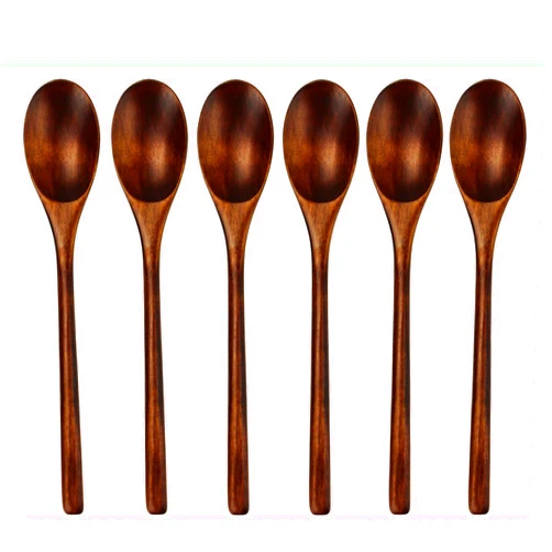 AOOSY Spoons, Wooden Spoons for Eating, 6 Pieces Japanese Natural Plant Ellipse Wooden Ladle Spoon Set for Cooking Mixing Stirring Honey Tea Soda Dessert Coconut Bowl Nonstick Pots Kitchen
