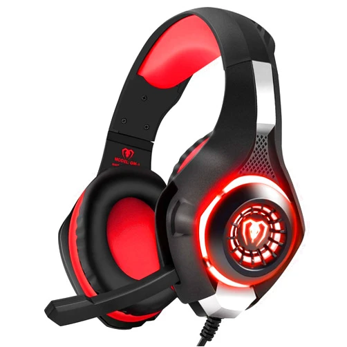 BlueFire Stereo Gaming Headset with Microphone for PS5 PS4 Xbox One Switch PC Mac – Wired Over-Ear Headphones with Surround Sound, Soft Memory Foam, Noise Canceling Mic, Light, 3.5mm Jack (Red)