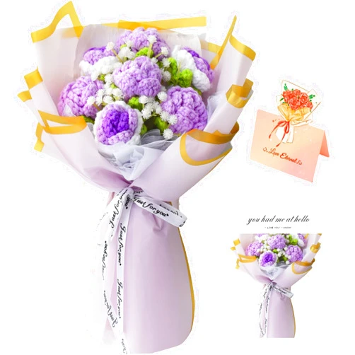 Aiouclay Special Gift for Women 7pcs Crochet Roses Bouquet, Knitted flowers Bouquet, Crochet Bouquet, Handmade Flowers Gift to Girlfriend Mom Women, Valentine's Day, Anniversary Birthday(purple-rose)