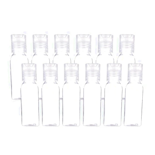 BENECREAT 24 Pack 1oz PET Plastic Bottles Clear Refillable Bottles with Press Cap for Shampoo, Lotions, Creams