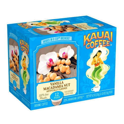Kauai Coffee Vanilla Macadamia Nut Medium Roast - Compatible with Keurig Pods K-Cup Brewers - 12 Count (Pack of 1)