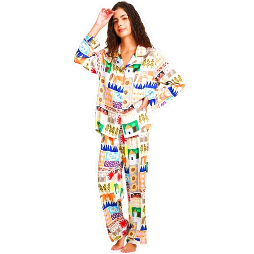 YiNi LuLu Womens Silk Satin Pajamas Set Button Down 2 Piece Pjs Long Sleeve Oversized Sleepwear with Pockets
