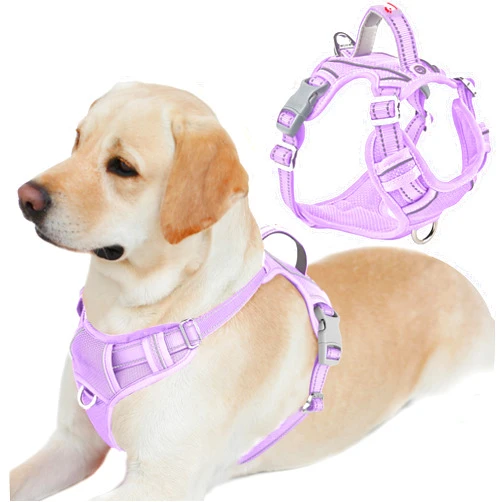 BARKBAY Dog Harness No Pull with ID Tag Pocket - Heavy Duty, Reflective, Easy Control for Large Dogs(Violet Purple,L)