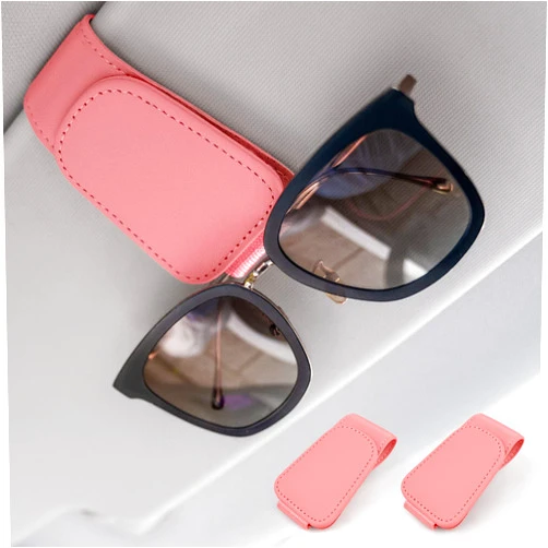 Simket Sunglass Clips for Car Visor, 2pack Magnetic Leather Glasses Eyeglass Hanger Clip for Car, Universal Sunglass Visor Holder Car Visor Accessories