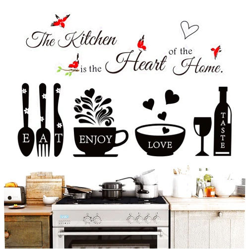 Rotumaty Kitchen Quote Wall Stickers Kitchen Dining Room Wall Decals Wall Art Kitchen Utensil Decorations Wall Decor for Home Office School Coffee Shop
