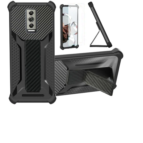 Aroepurt Case Compatible for Doogee Blade 10 Pro Phone Case Stand Cover [with Tempered Glass Screen Protector] Hybrid Case [Folding Support Magnetic] [Frosted Anti-Fingerprint] Black