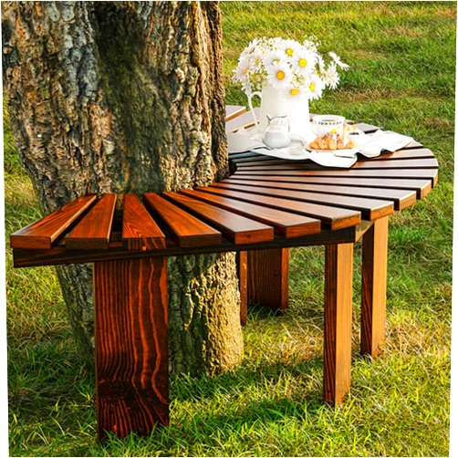 BBHW Wooden Tree Bench Wrap Around, Semi Circle Garden Benches for Park/Yard/Porch/Lawn, Outdoor All-Weather Furniture Decoration Seating (Color : Brown, Size : Half Round)