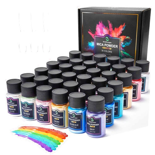 Smalltongue Mica Powder for Epoxy Resin, 36 Colors, 0.35 oz(10g) Bottles Mica Glitter, Pigment for Lip Gloss, Soap Making, Bath Bomb, Art Crafts, Resin Dye, Nails