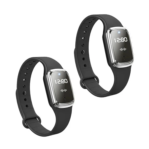 QU.SBEARY Wskvlcg Ultrasonic Mosquito Repellent Bracelet Watch with Clock Function, USB Rechargeable Anti Mosquito Repeller Wristband Suitable for Adults and Kids Mosquito Insect Repellent Band (2 Pack,Black)