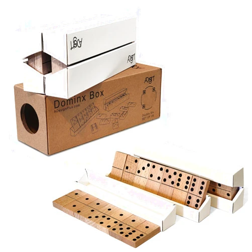 A Design+ Domino Game Set of 28 | Professional Double 6s | Multi-use Box | Trays to Stand Tiles | by ADesign+ (Wood & Cardboard)