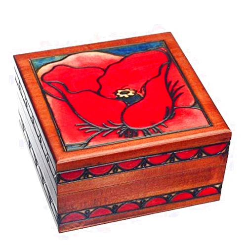 Enchanted WORL OF BOXES Enchanted World of Boxes Georgia O'Keefe Red Poppy Flower Polish Linden Wood Jewelry Keepsake Box