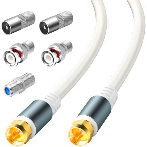SAISN RG6 Coaxial Cable Connector TV Antenna Cable Wire with F81 BNC F Type Extension Adapter, Double Shield Digital Coax Cable Low Loss High Speed A/V Cable Cord for TV in White (6 Feet)