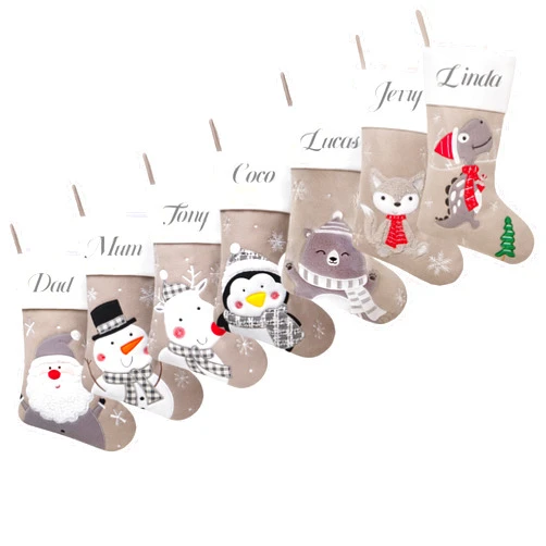 MisUMis Set of 7 (Santa+Snowman+ Reindeer+Penguin++Bear+Fox+Dinosaur) Personalized Christmas Stockings with Embroidery Names