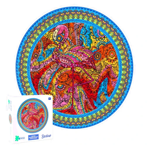 GuTiQuanjj Flamingo Puzzle—1000 Pieces Creative Geometric Round Colourful Puzzle Puzzles for Adult&Kids Challenging Colorful Round Jigsaw Puzzle Jigsaw Puzzle Gift