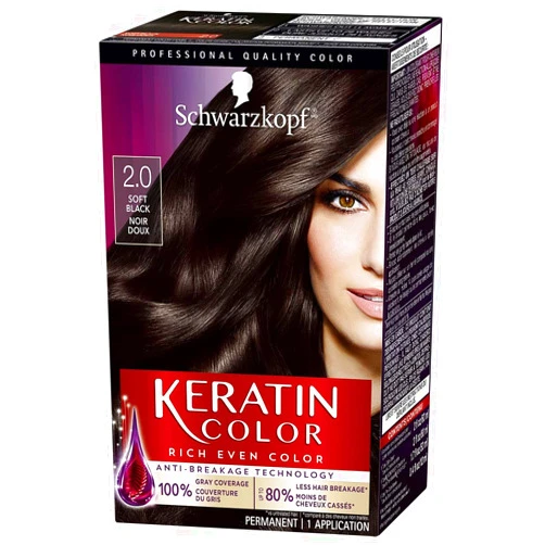 Schwarzkopf Keratin Color Permanent Hair Color Cream, 2.0 Soft Black