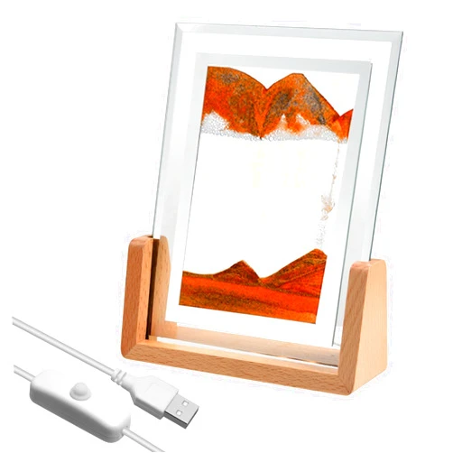 Arthink Moving Sand Art Decor Lamp, 3D Deep Sea Liquid Flowing Moving Sandscape Activity Calm Relaxation, Rotatable Quicksand Painting for Home Office Decor (Orange)